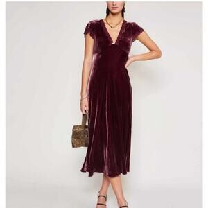 Rixo Red Velvet Clarice Midi Dress Size 6
